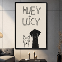 Huey + Lucy Two Dogs Sketch Framed Canvas Art