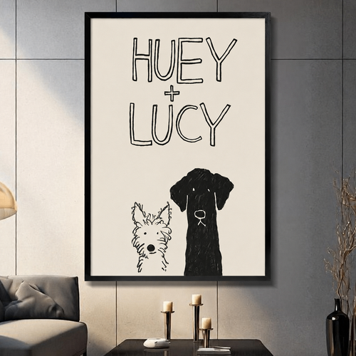 Huey + Lucy Two Dogs Sketch Framed Canvas Art