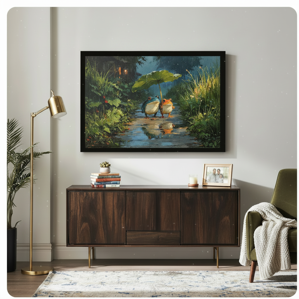 Rainy Night Frogs Romantic Whimsical Canvas Art