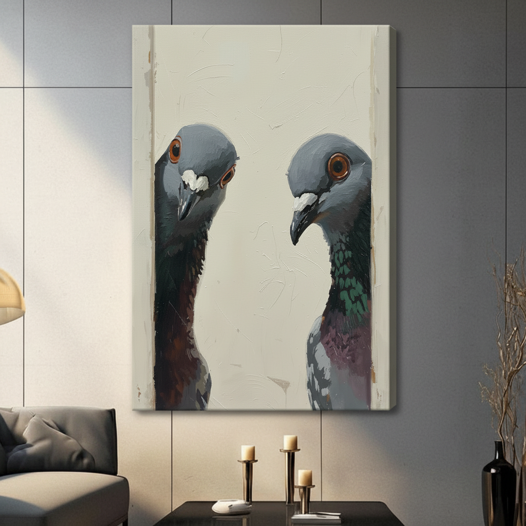 Two Pigeons Oil Painting Portrait Canvas Art Wall Art