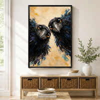 Two Ravens Bold Impasto Oil Canvas Wall Art