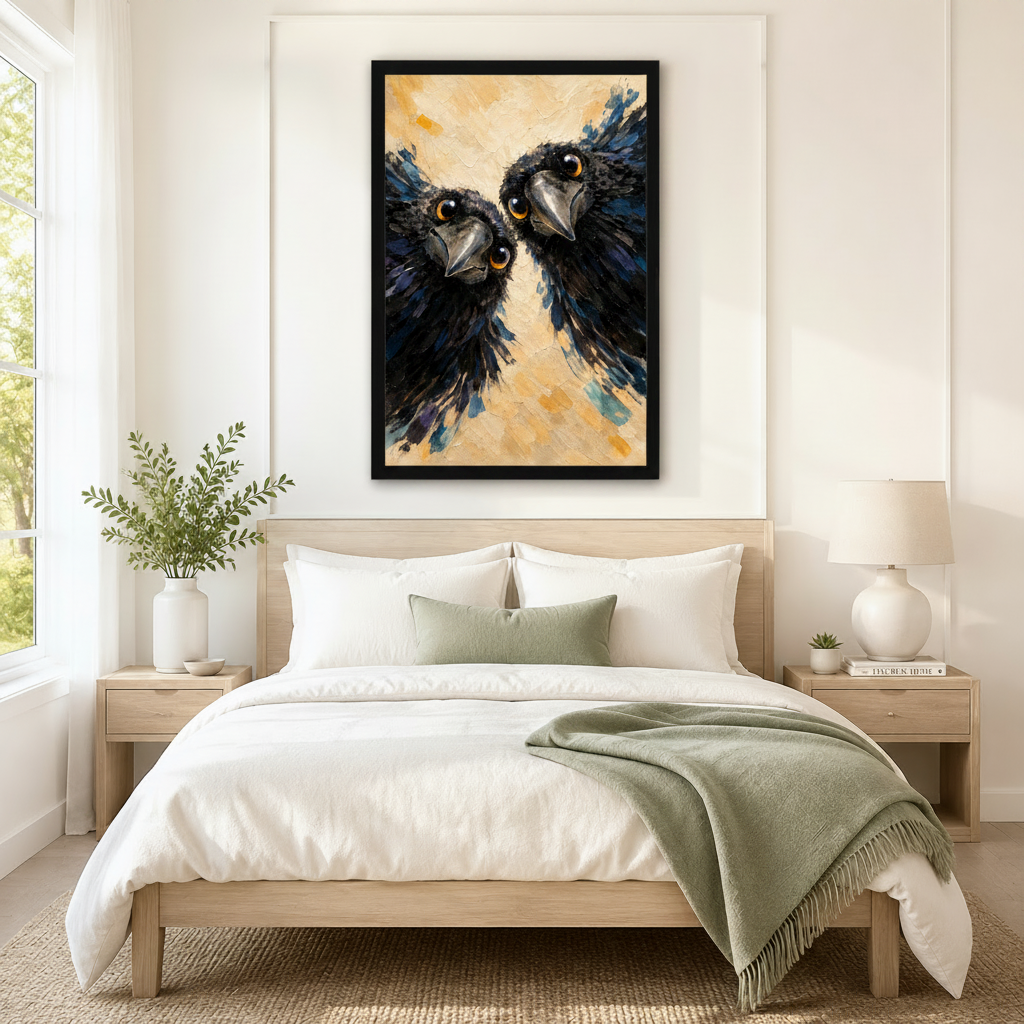 Two Ravens Bold Impasto Oil Canvas Wall Art