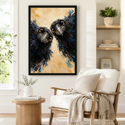 Two Ravens Bold Impasto Oil Canvas Wall Art