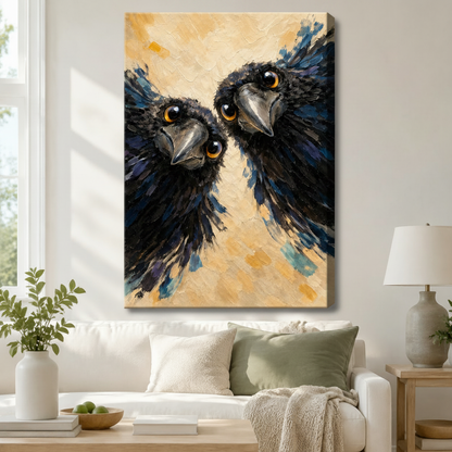 Two Ravens Bold Impasto Oil Canvas Wall Art