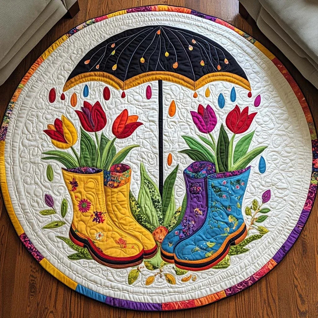 Umbrella Flower Boots Quilted Round Mat