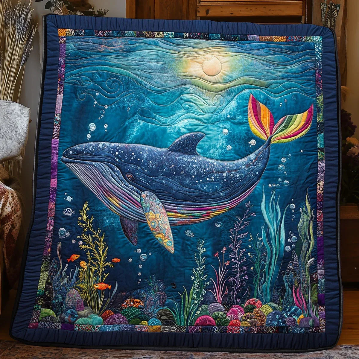 Under The Moon Whale Quilt Blanket