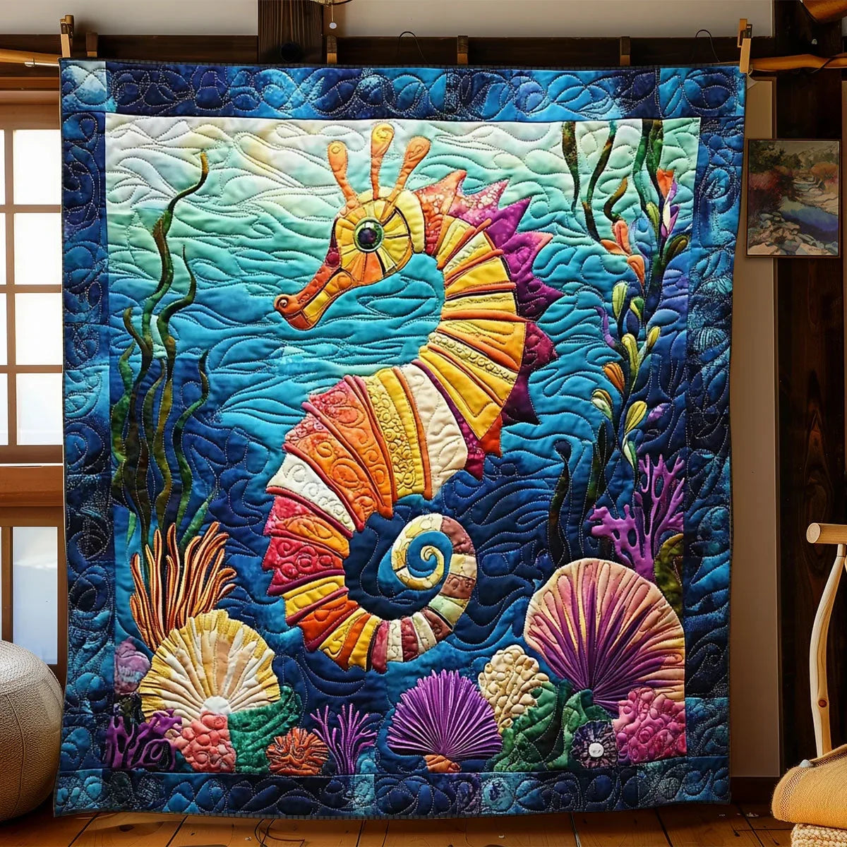 Underwater Seahorse Quilt Blanket