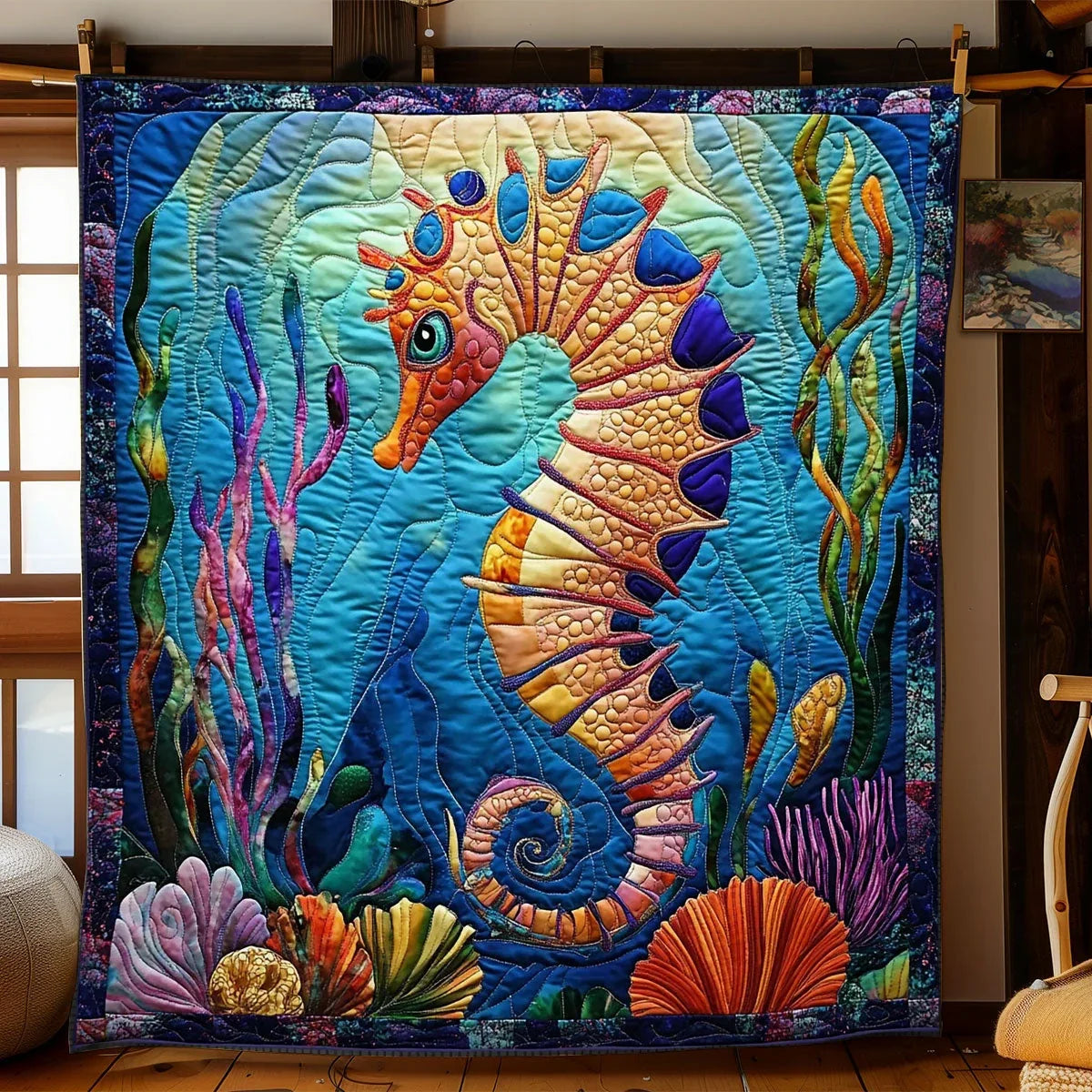 Underwater Seahorse Quilt Blanket