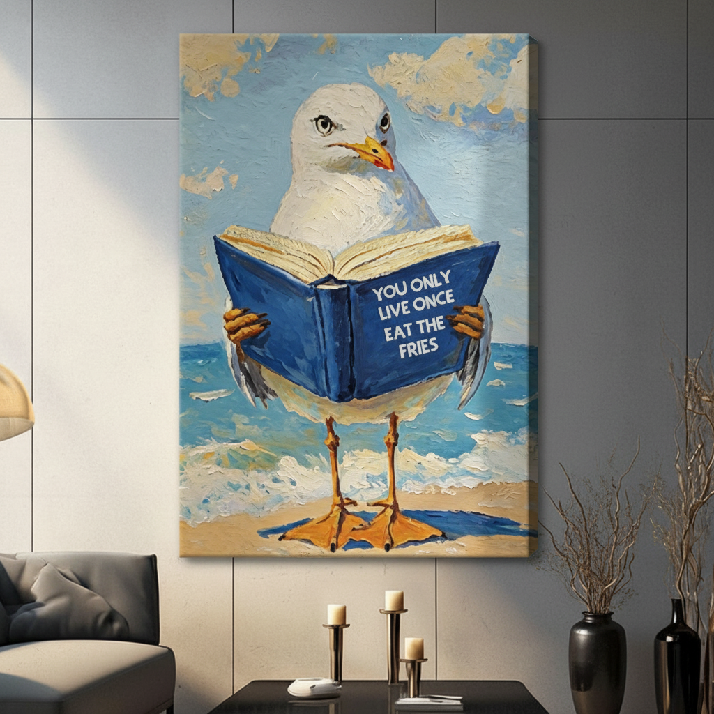 Funny Seagull YOLO Quote Canvas Wall Art
