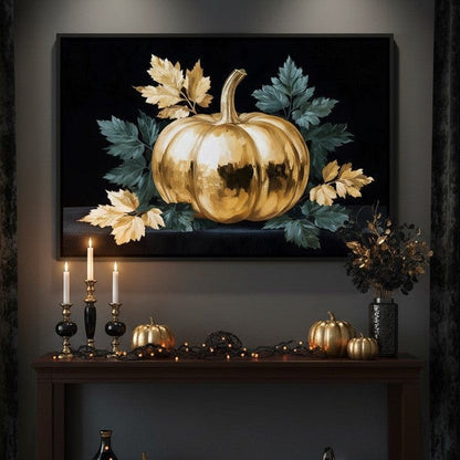 Golden Pumpkin Autumn Elegance Canvas Wall Art