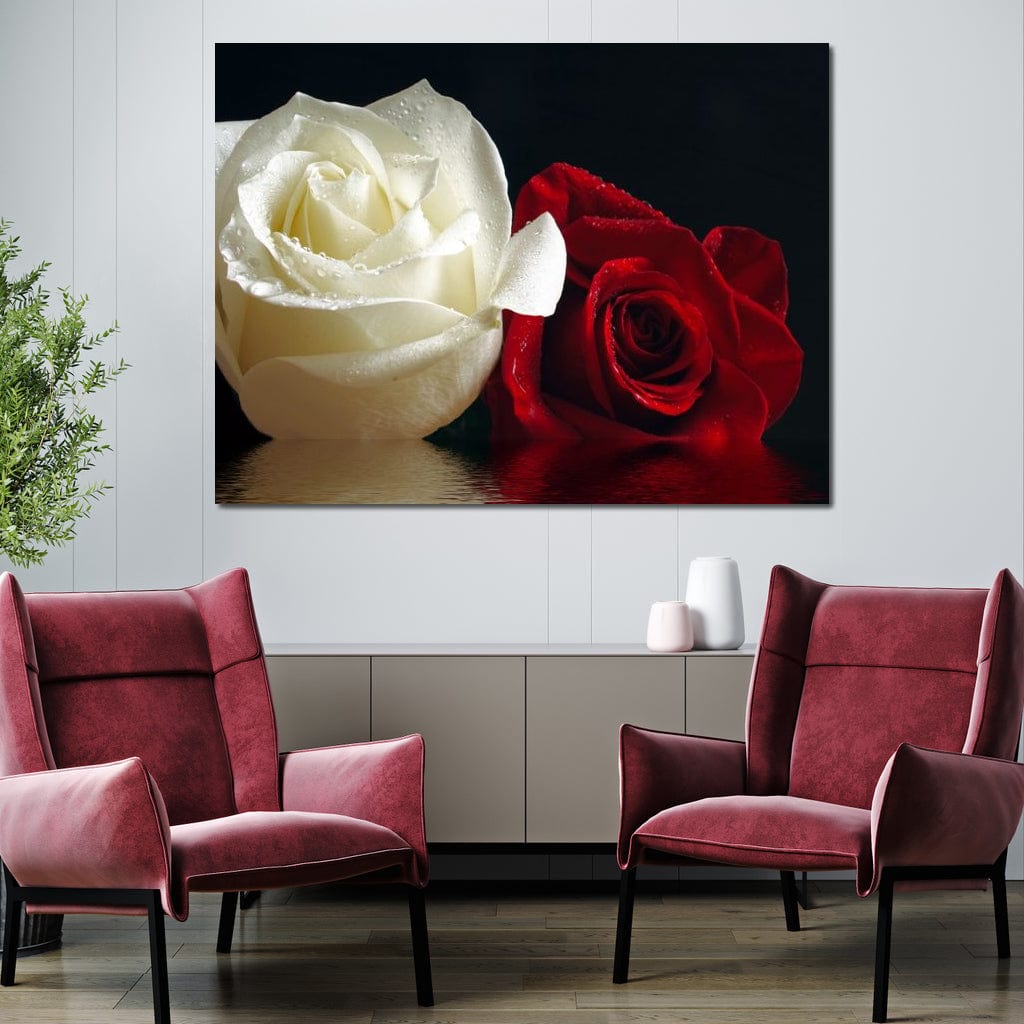 Red & White Roses Reflection Canvas Wall Art