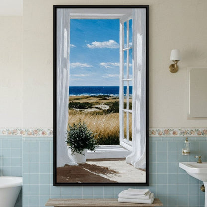 Open Window Ocean Breeze View Canvas Wall Art