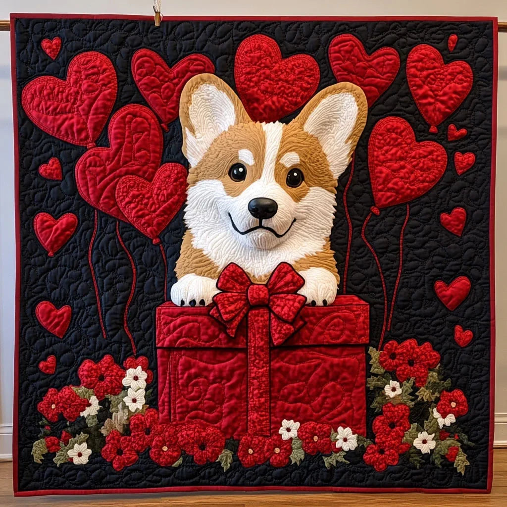 Valentine Corgi Quilt Blanket