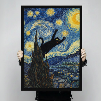 Starry Night Black Cat Van Gogh Canvas Art Wall Art