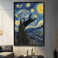 Starry Night Black Cat Van Gogh Canvas Art Wall Art