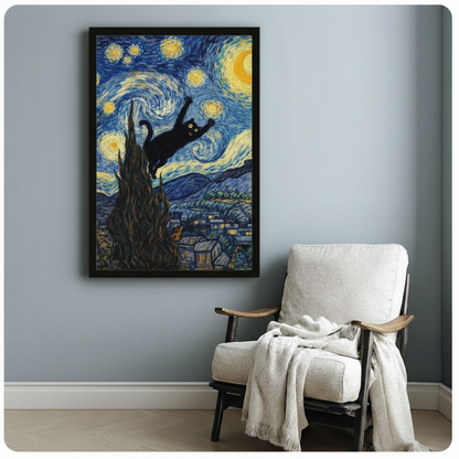 Starry Night Black Cat Van Gogh Canvas Art Wall Art