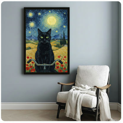 Van Gogh Starry Night Black Cat Canvas Art Wall Art