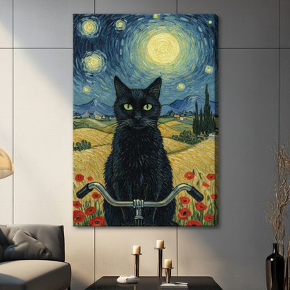 Van Gogh Starry Night Black Cat Canvas Art Wall Art