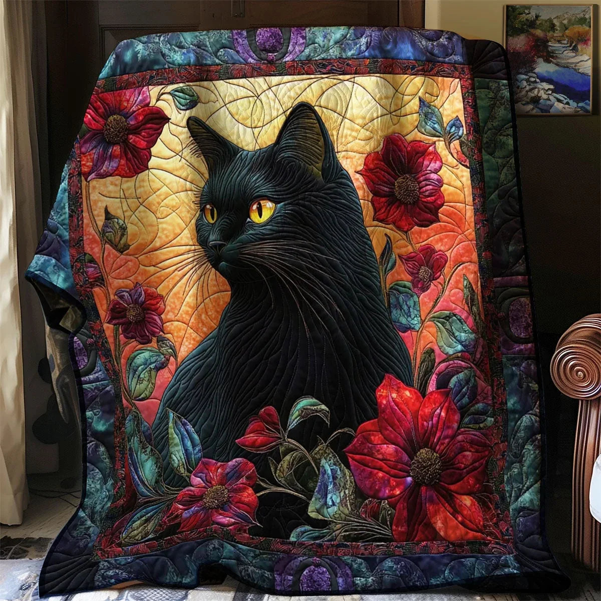 Velvet Shadows Cat Quilt Blanket