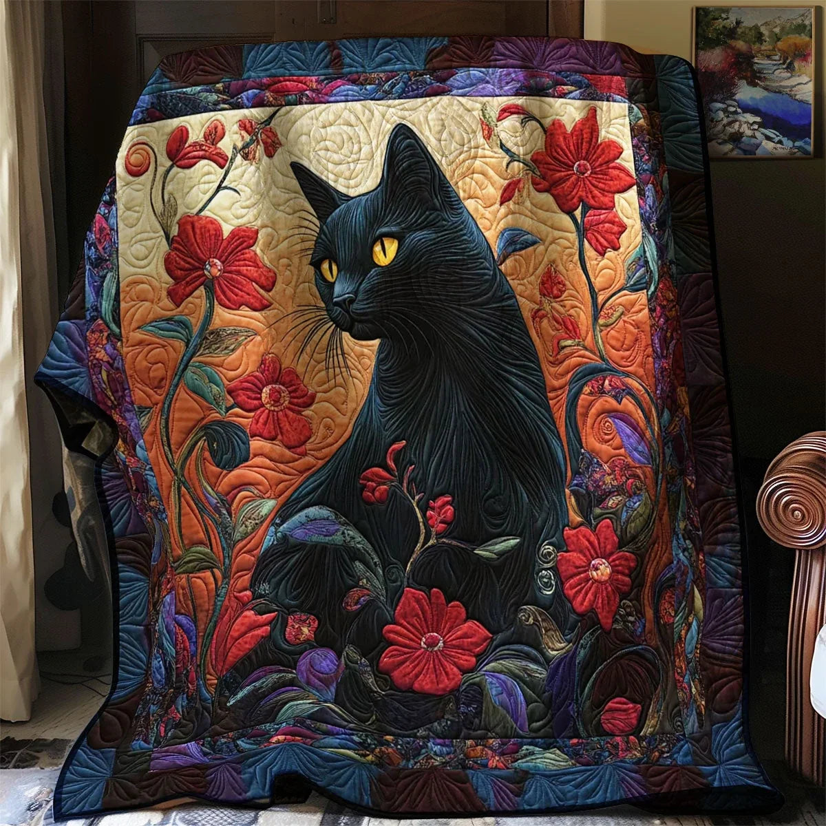 Velvet Shadows Cat Quilt Blanket