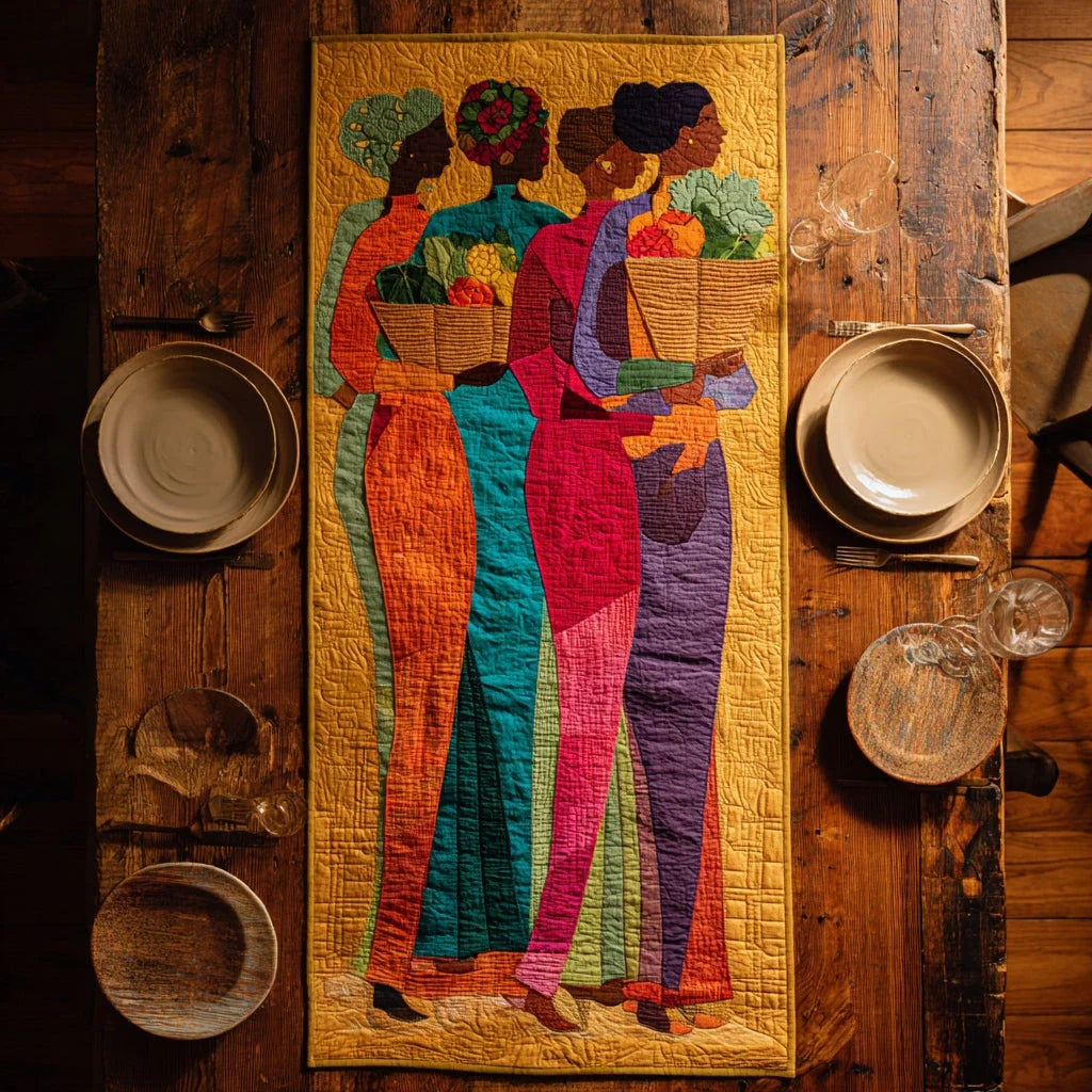 Vibrant Black Woman Carriers Quilted Table Runner