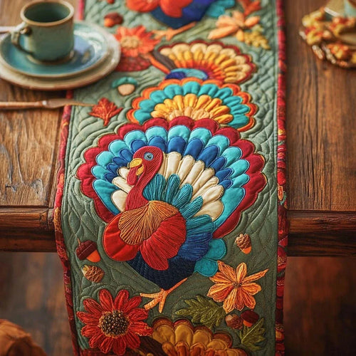 Vibrant Harvest Turkey Quilted Table Runner