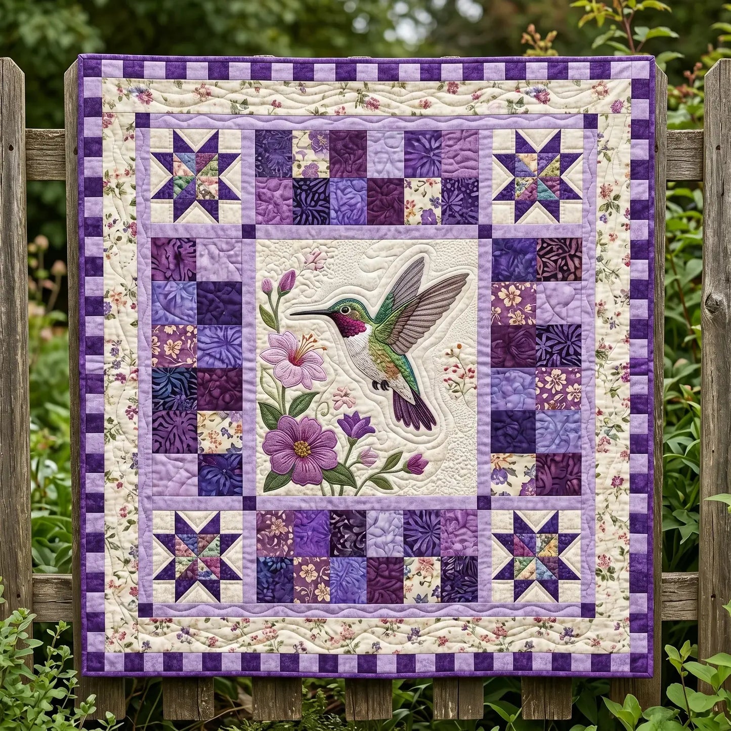 Vibrant Hummingbird Quilt Blanket