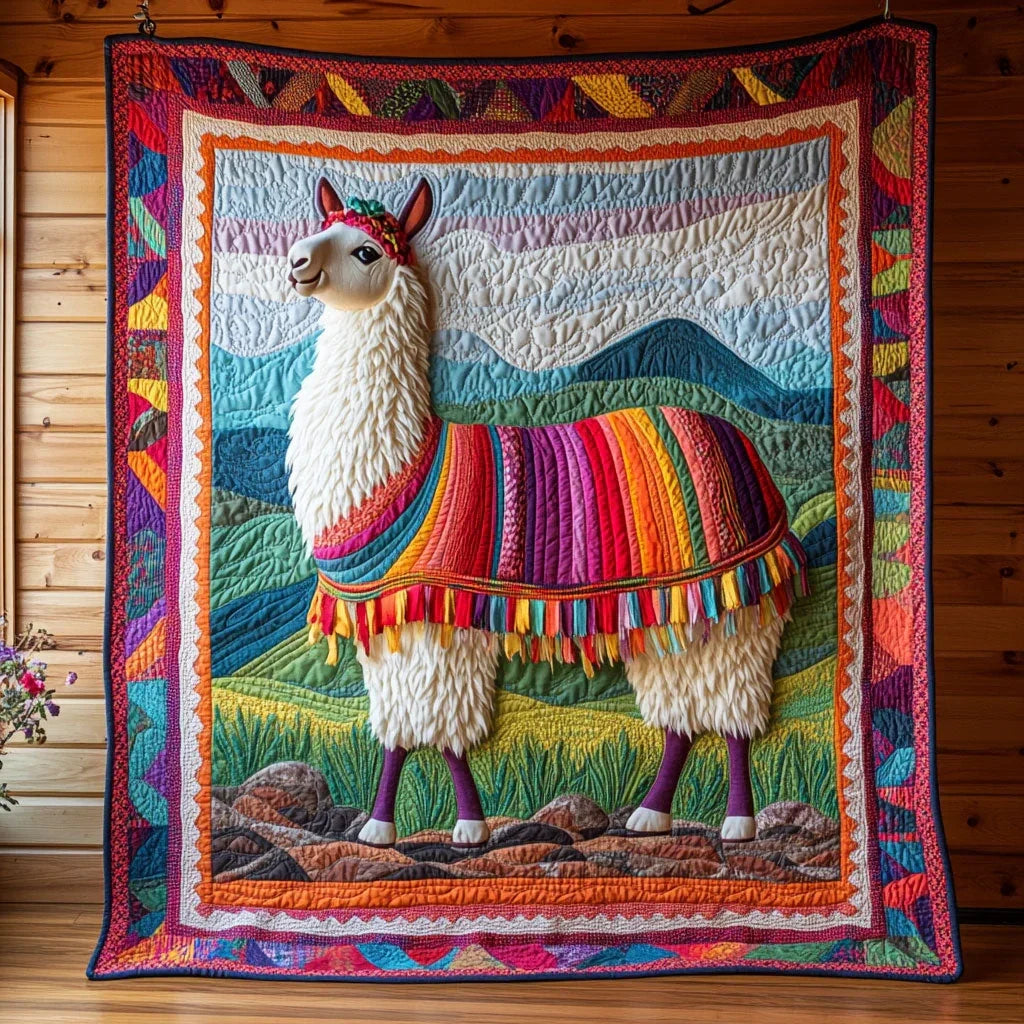 Vibrant Llama Quilt Blanket
