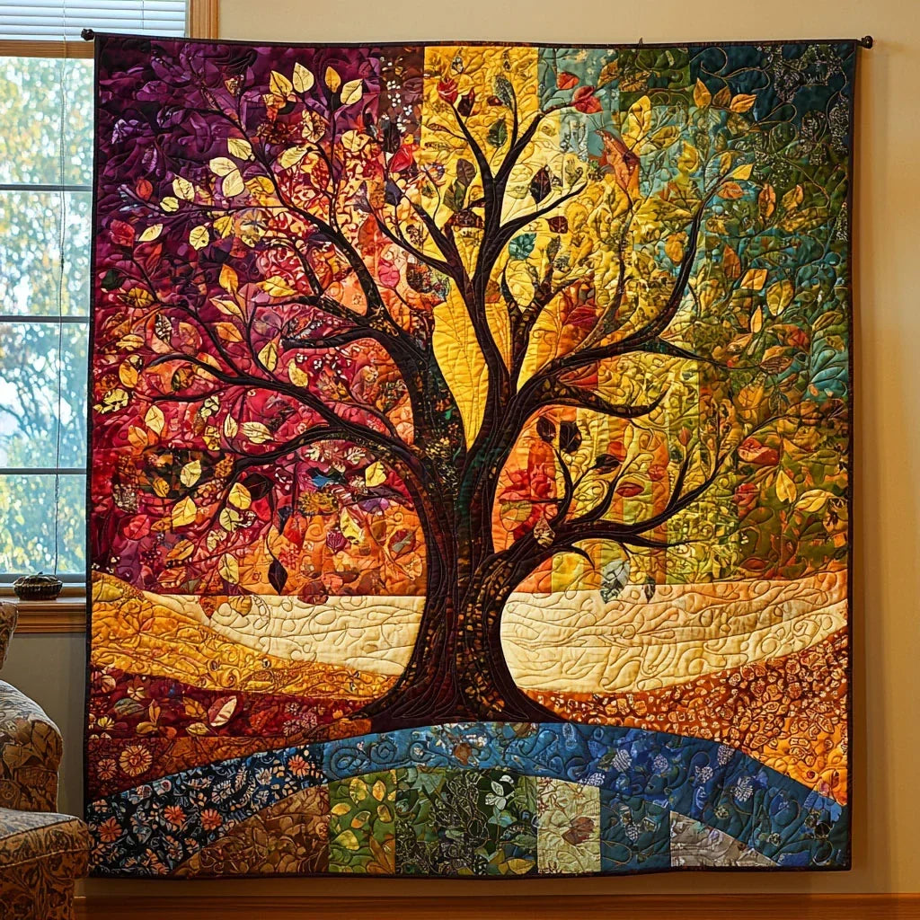 Vibrant Tree Of Life Quilt Blanket