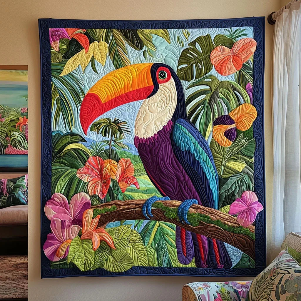 Vibrant Tropical Toucan Quilt Blanket