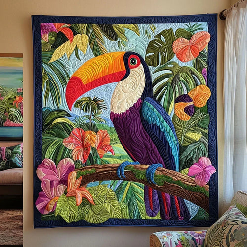 Vibrant Tropical Toucan Quilt Blanket