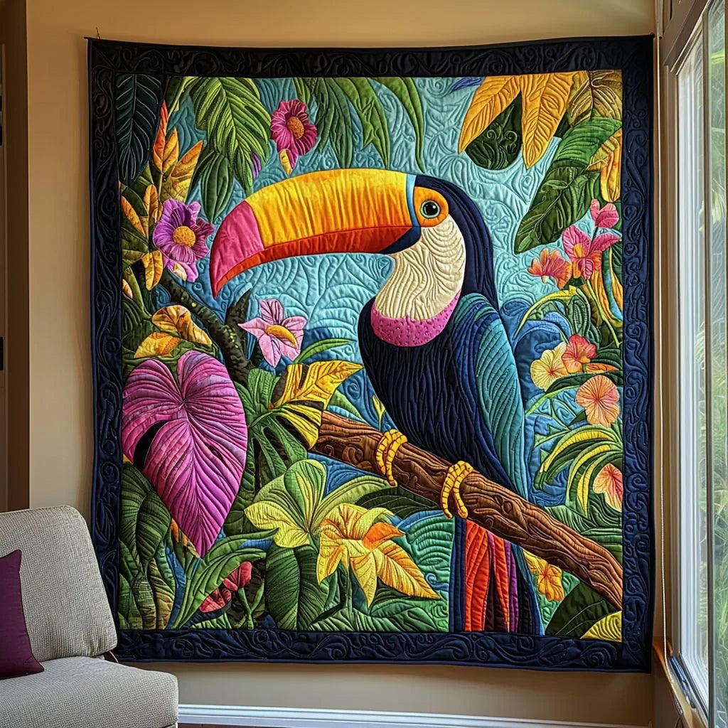 Vibrant Tropical Toucan Quilt Blanket