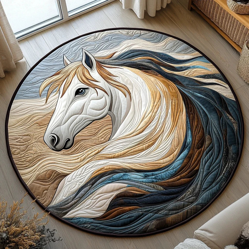 Vibrant White Horse Quilted Round Mat