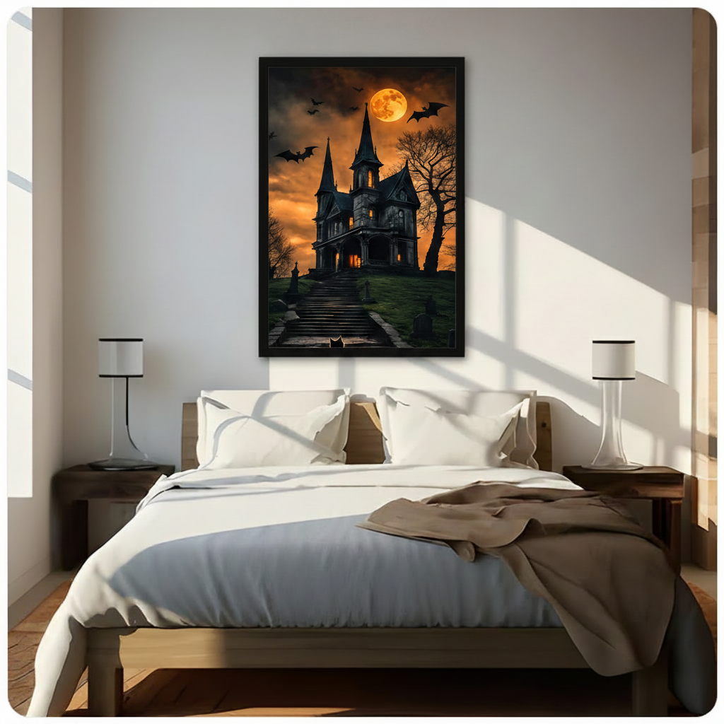 Gothic Halloween Haunted House Canvas Wall Art