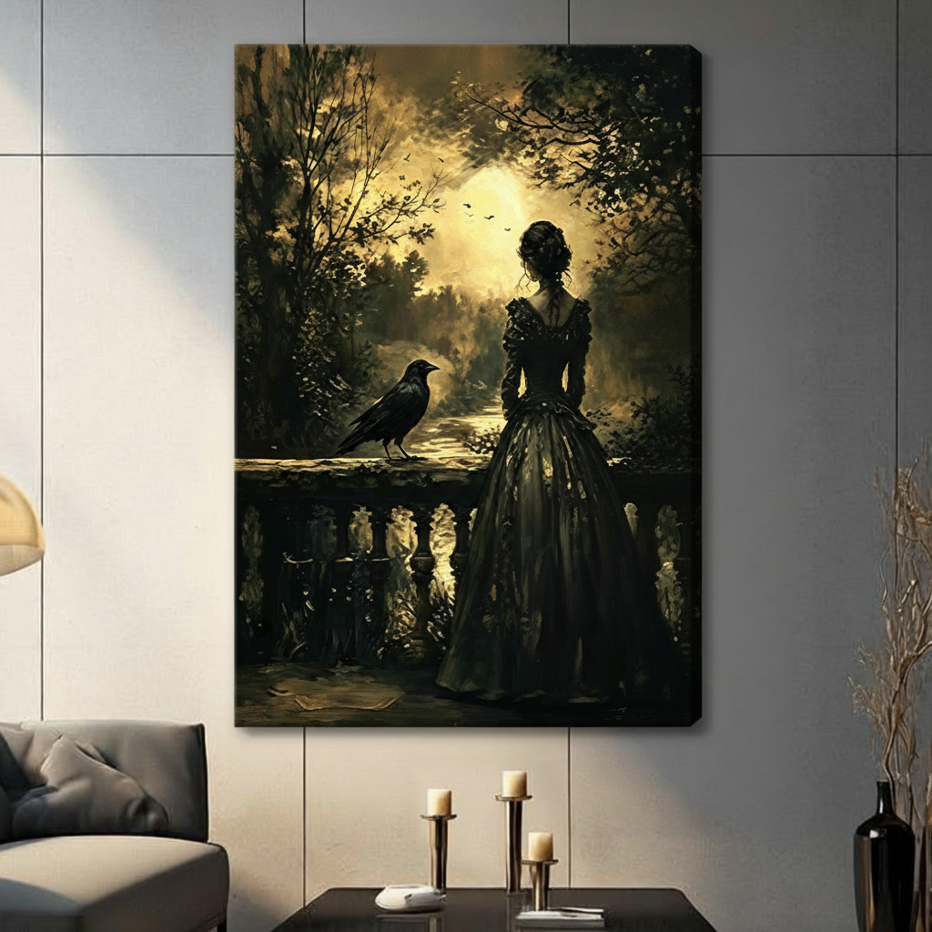 Gothic Raven Forest Woman Canvas Art Wall Art