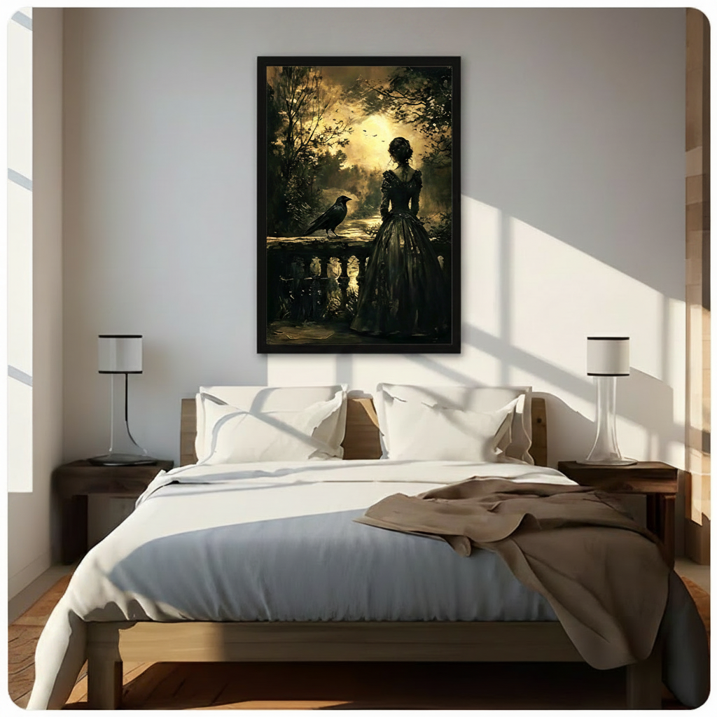 Gothic Raven Forest Woman Canvas Art Wall Art
