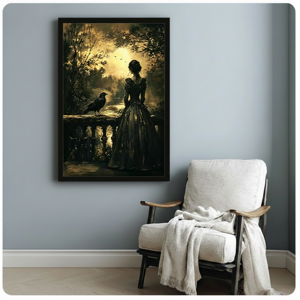 Gothic Raven Forest Woman Canvas Art Wall Art