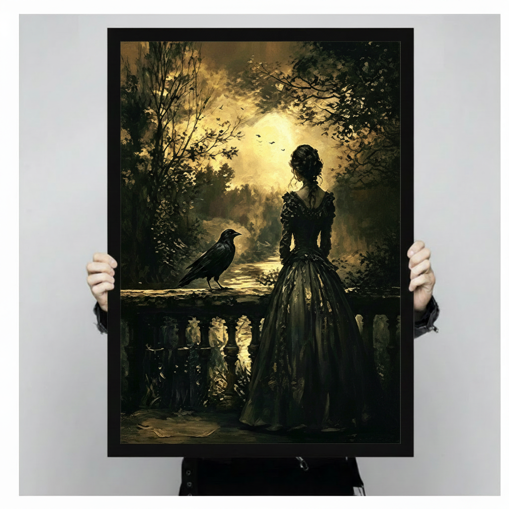 Gothic Raven Forest Woman Canvas Art Wall Art