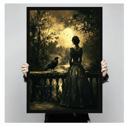 Gothic Raven Forest Woman Canvas Art Wall Art