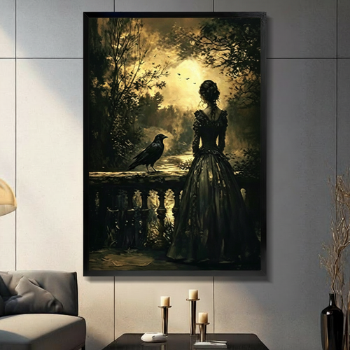Gothic Raven Forest Woman Canvas Art Wall Art
