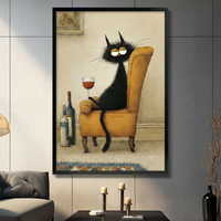 Tipsy Black Cat Wine Armchair Vintage Canvas Art