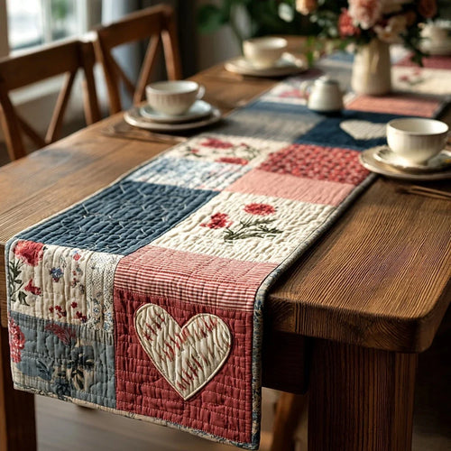 Vintage Blossom Heart Quilted Table Runner