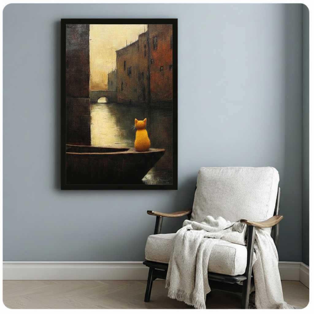 Orange Cat Venice Canal Oil Painting Canvas Art