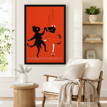 Japanese Retro Dancing Cats Canvas Wall Art