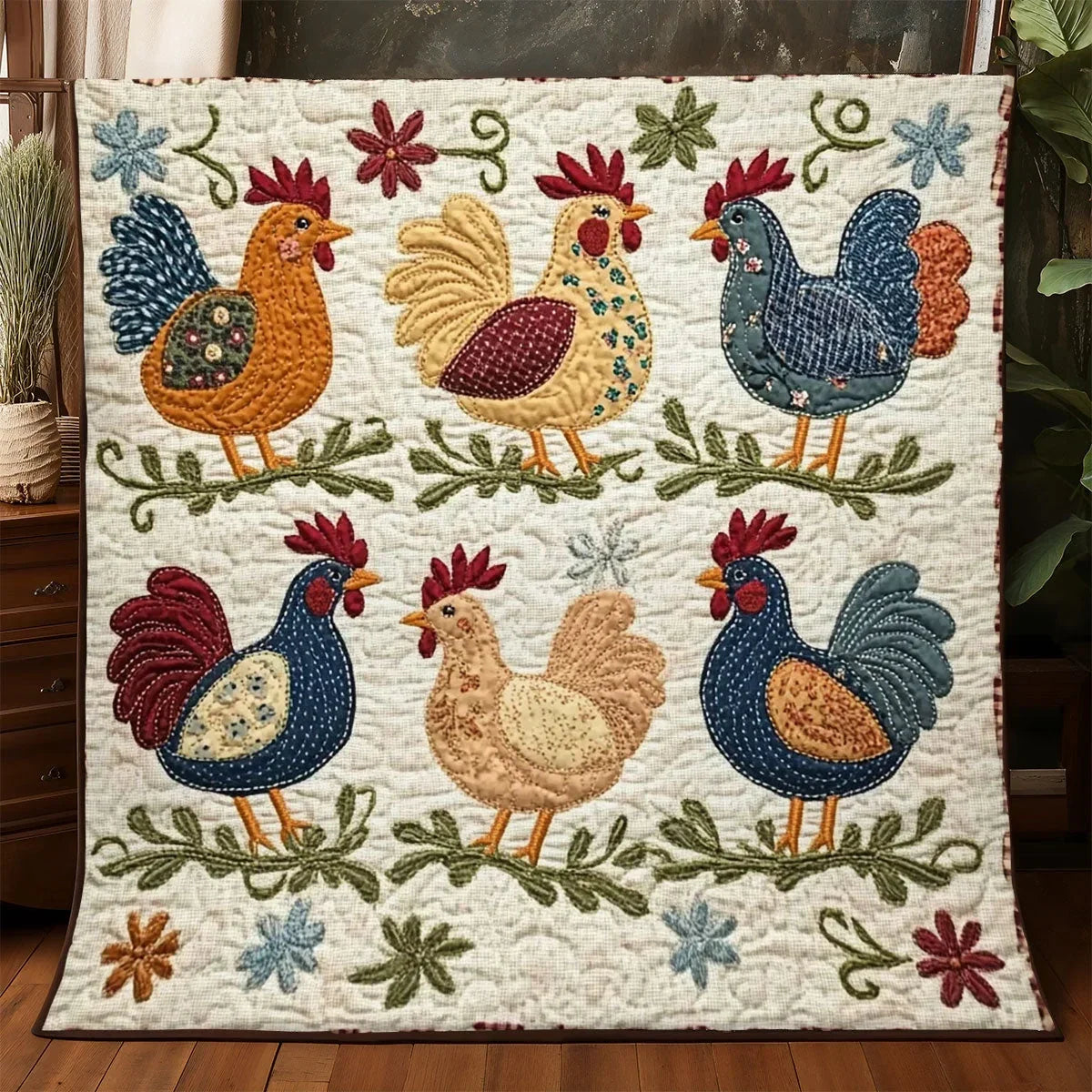 Vintage Chicken Quilt Blanket