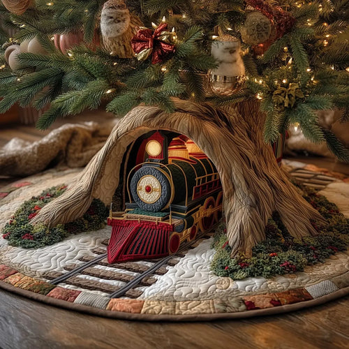 Vintage Christmas Train Christmas Quilted Tree Skirt