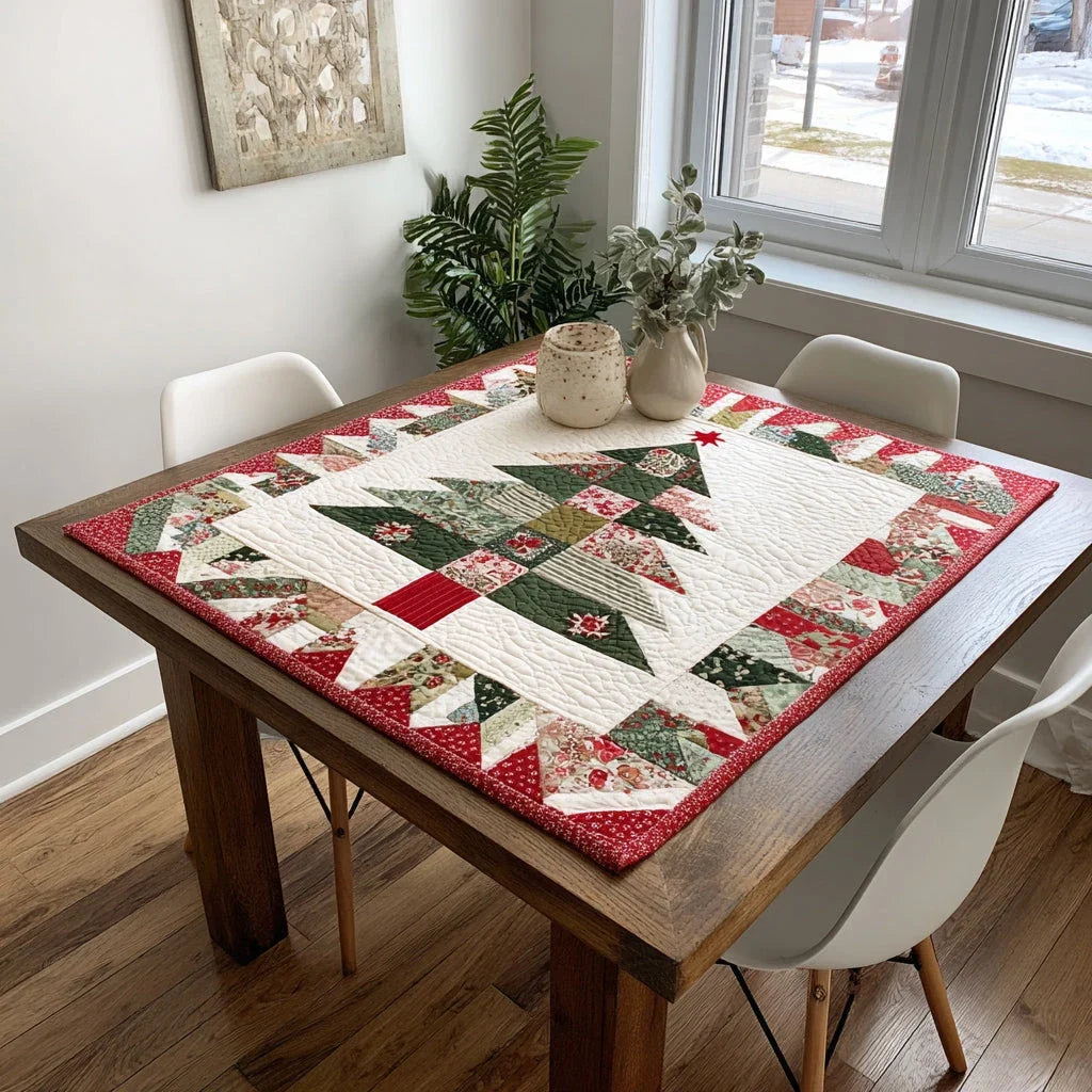 Vintage Christmas Tree Quilted Table Topper
