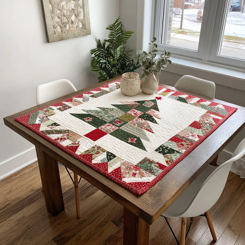 Vintage Christmas Tree Quilted Table Topper