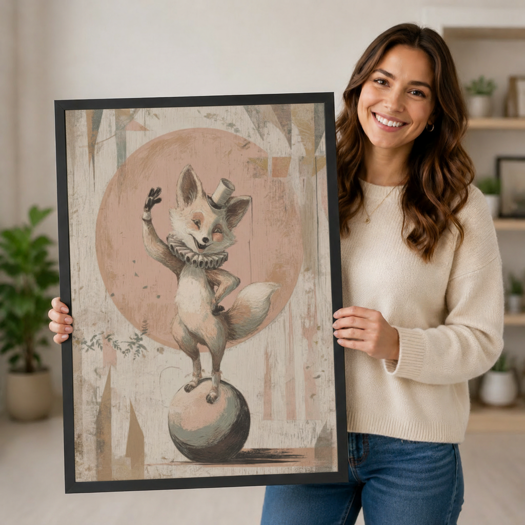Vintage Circus Fox Whimsical Canvas Wall Art