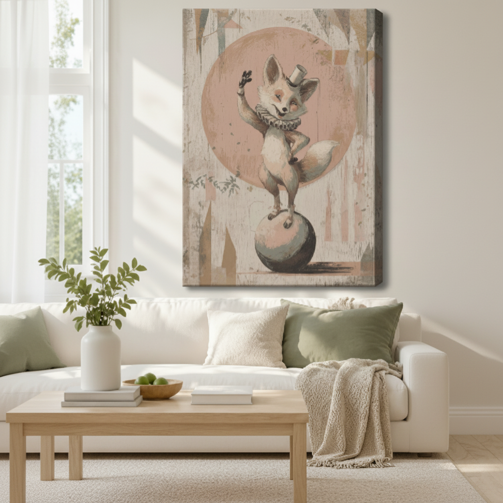 Vintage Circus Fox Whimsical Canvas Wall Art
